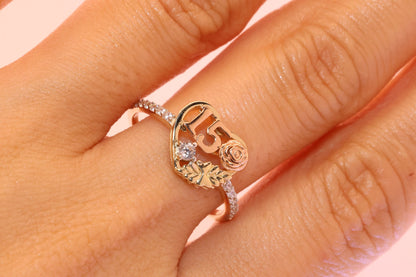 14K Gold 15 Anos Quinceanera Heart Ring I