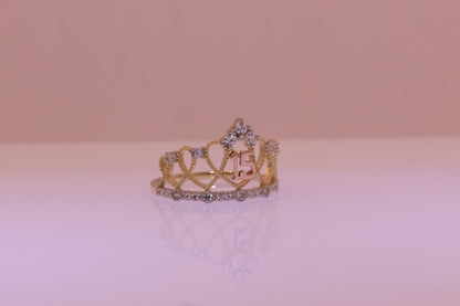 14K Gold 15 Anos Quinceanera Crown Ring GG