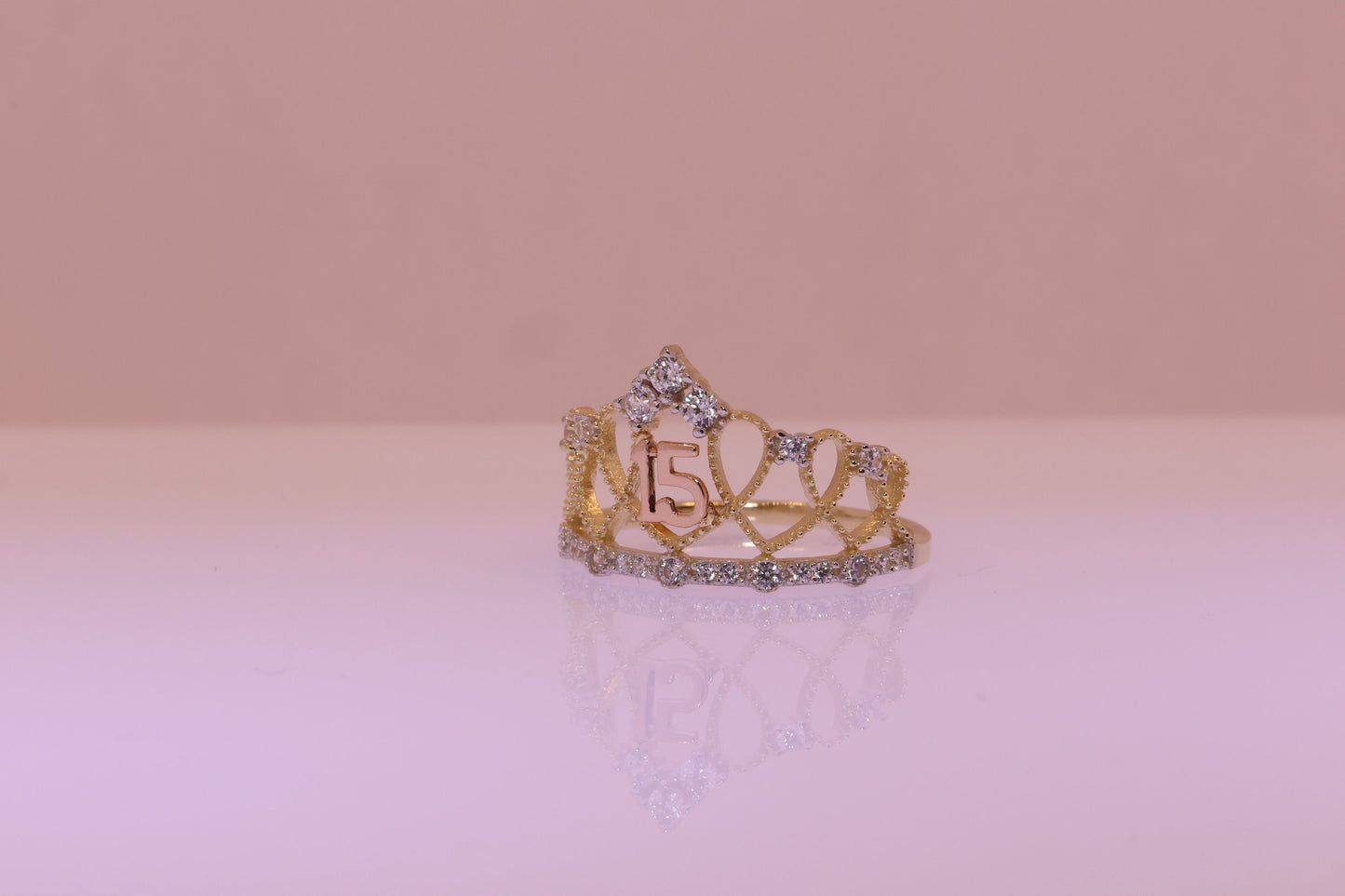 14K Gold 15 Anos Quinceanera Crown Ring GG