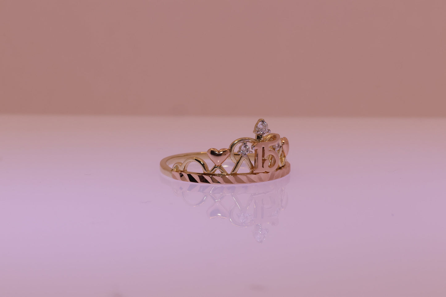 14K Gold 15 Anos Quinceanera Crown Ring TT