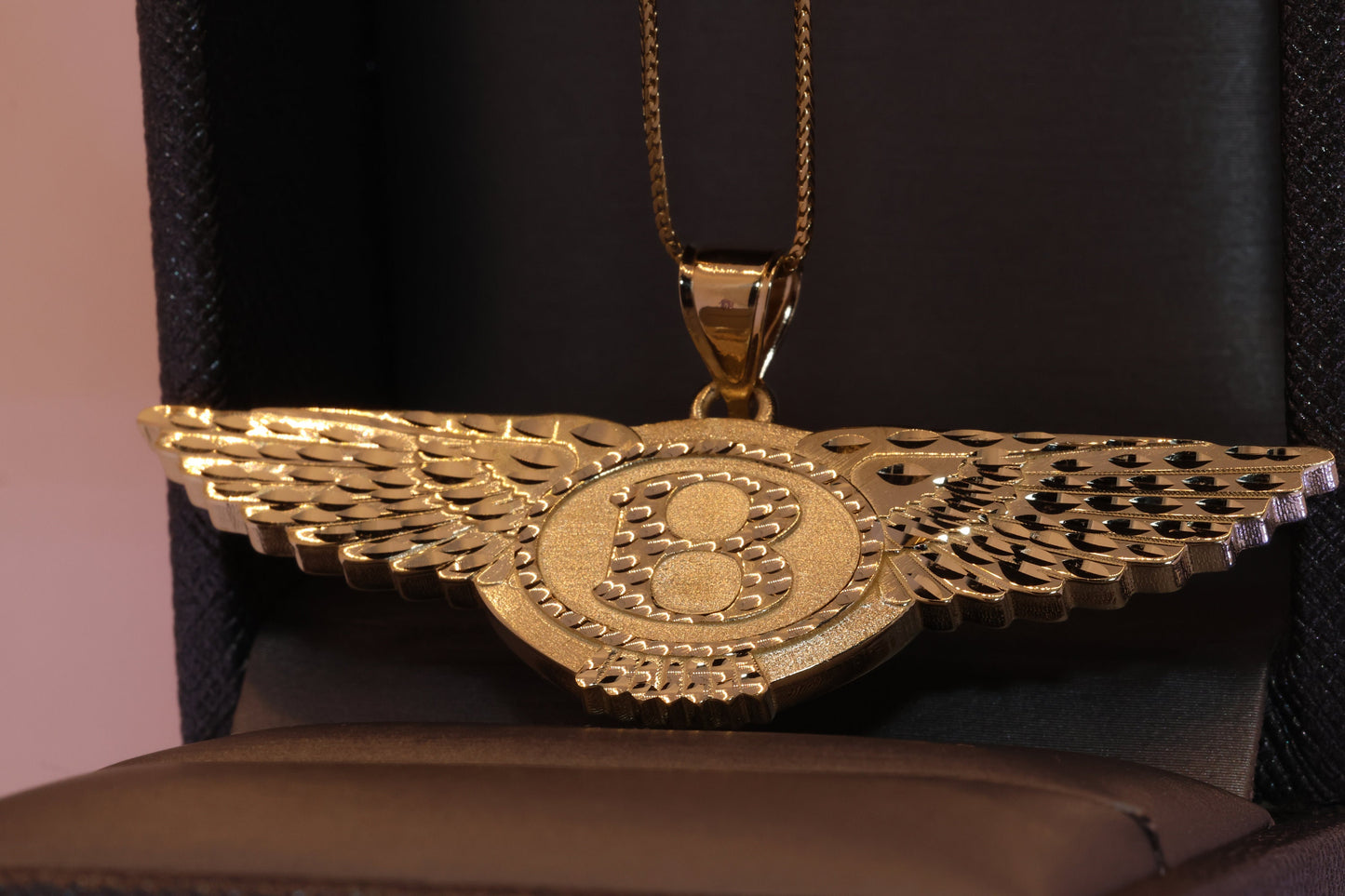 10K 14K 65mm Solid Yellow Gold Bentley Flying B Logo Wing Pendant