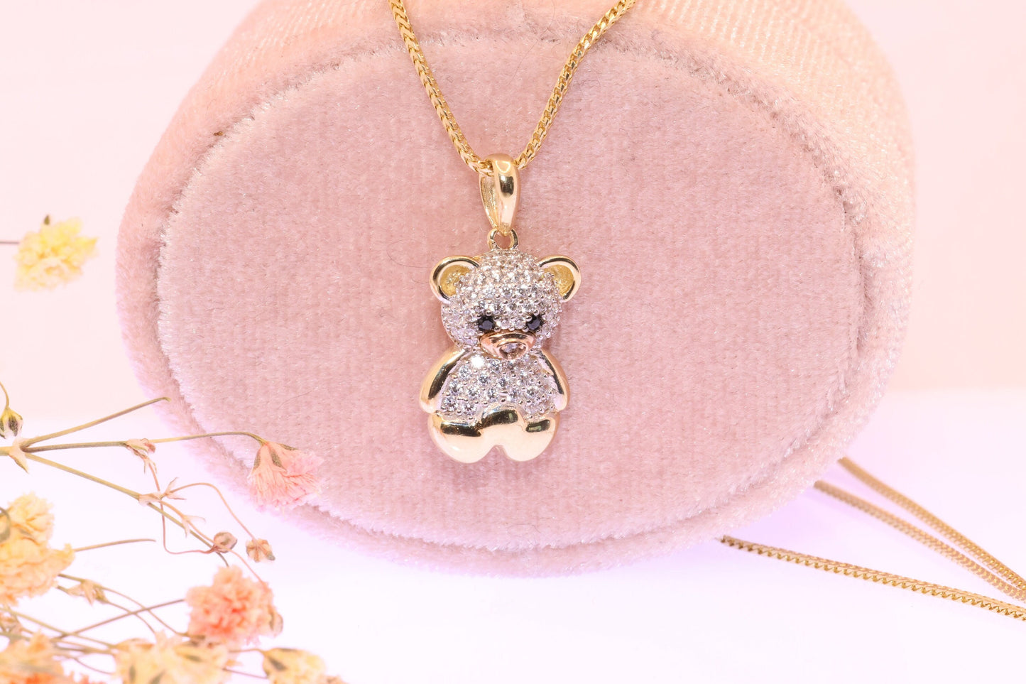 14k Gold Puffed Teddy Bear Pendant C