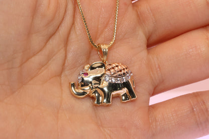 14k Tri Color Cubic Zirconia Elephant Pendant A