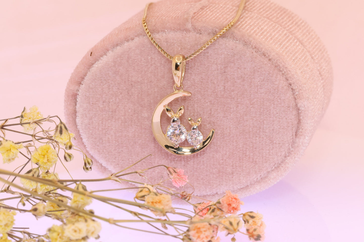 14K Gold Cubic Zirconia Rabbit Pendant