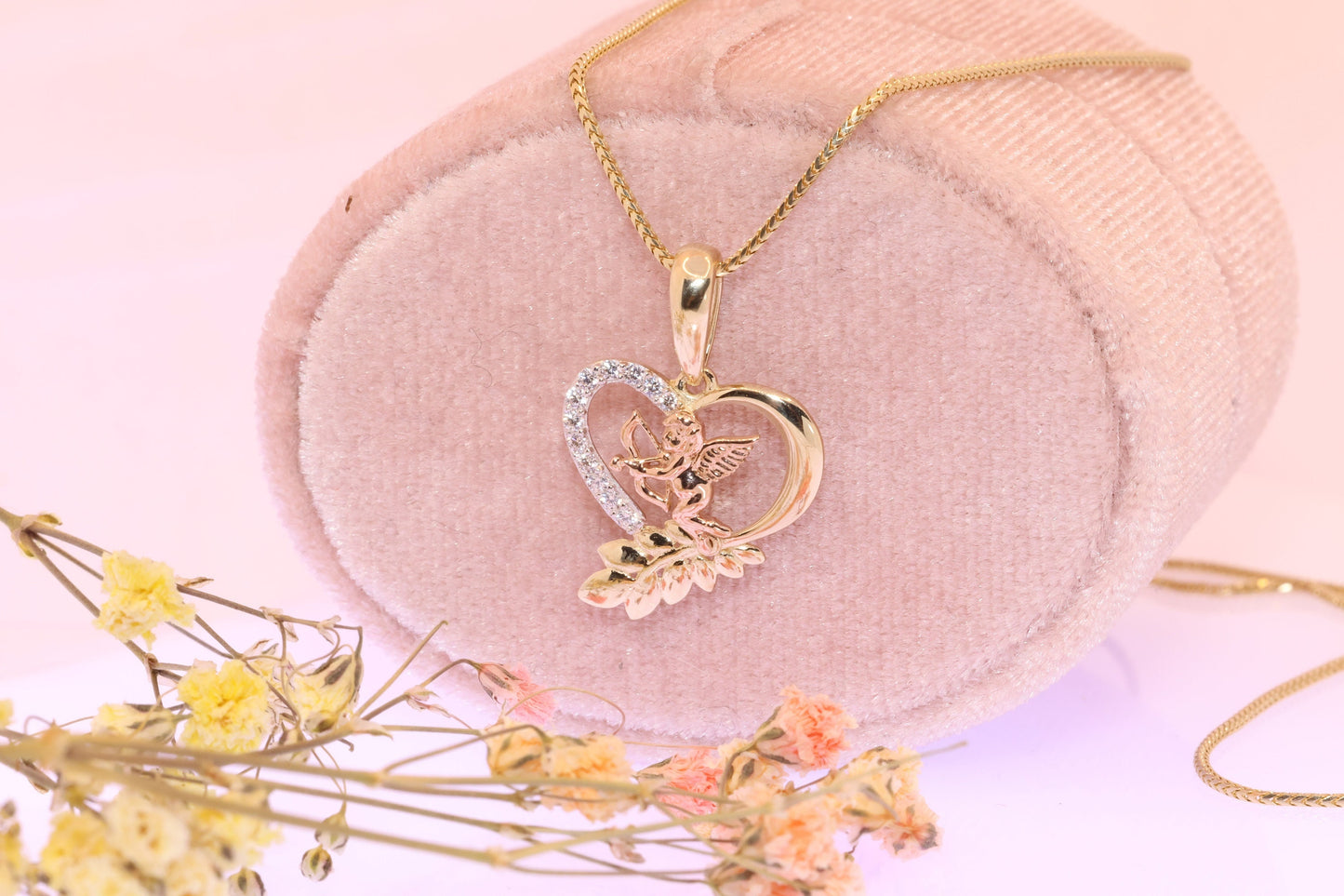 14K Tri Color Cubic Zirconia Heart Pendant