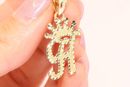 10K Gold King Crown Initial Pendant