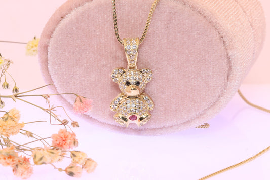 14k Gold Puffed Teddy Bear Pendant B