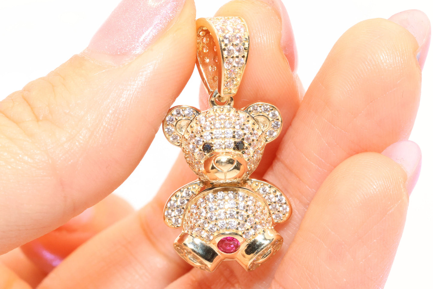 14k Gold Puffed Teddy Bear Pendant A