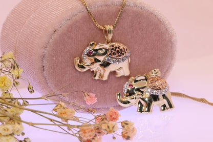 14k Tri Color Cubic Zirconia Elephant Pendant A