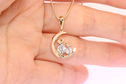 14K Gold Cubic Zirconia Rabbit Pendant