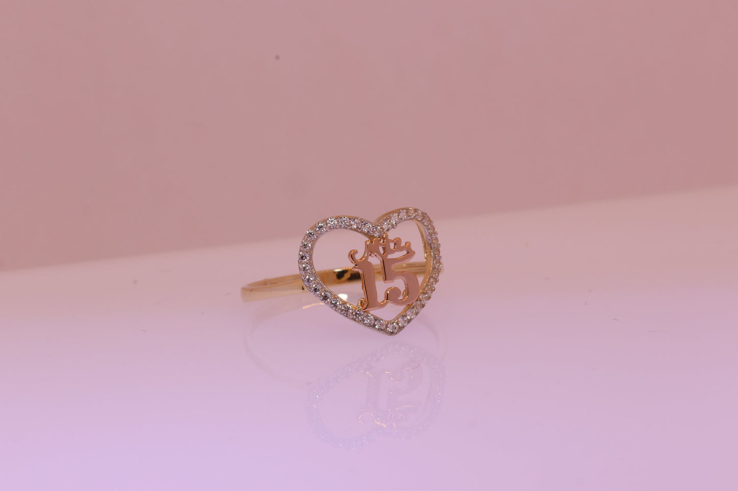 14K Gold 15 Anos Quinceanera Heart Ring F