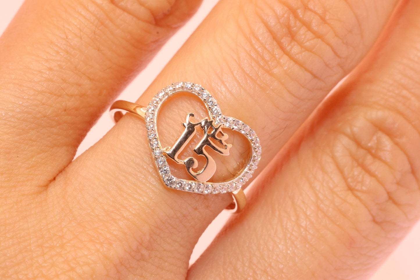 14K Gold 15 Anos Quinceanera Heart Ring F