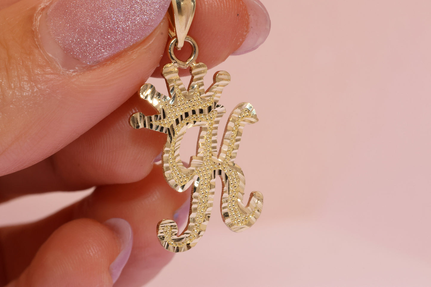 10K Gold King Crown Initial Pendant