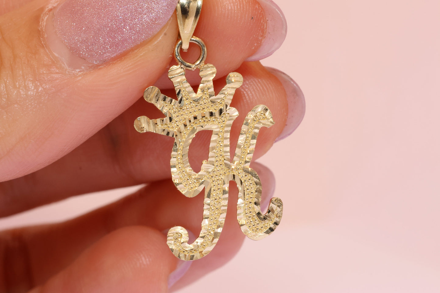 10K Gold King Crown Initial Pendant