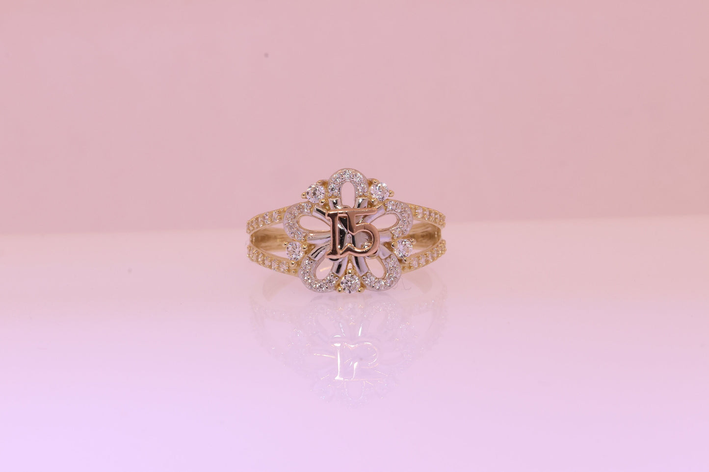 14K Gold 15 Anos Flower Quinceanera Ring B