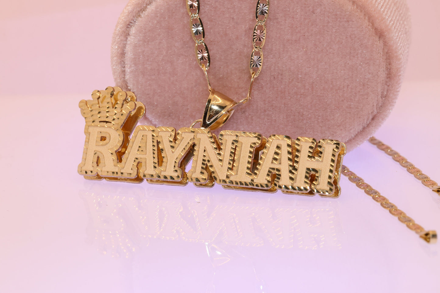 10K or 14K 3D Crown Gold Personalized Double Plate Name Pendant