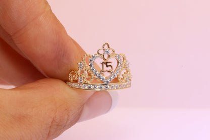 14K Gold 15 Anos Quinceanera Crown Ring E