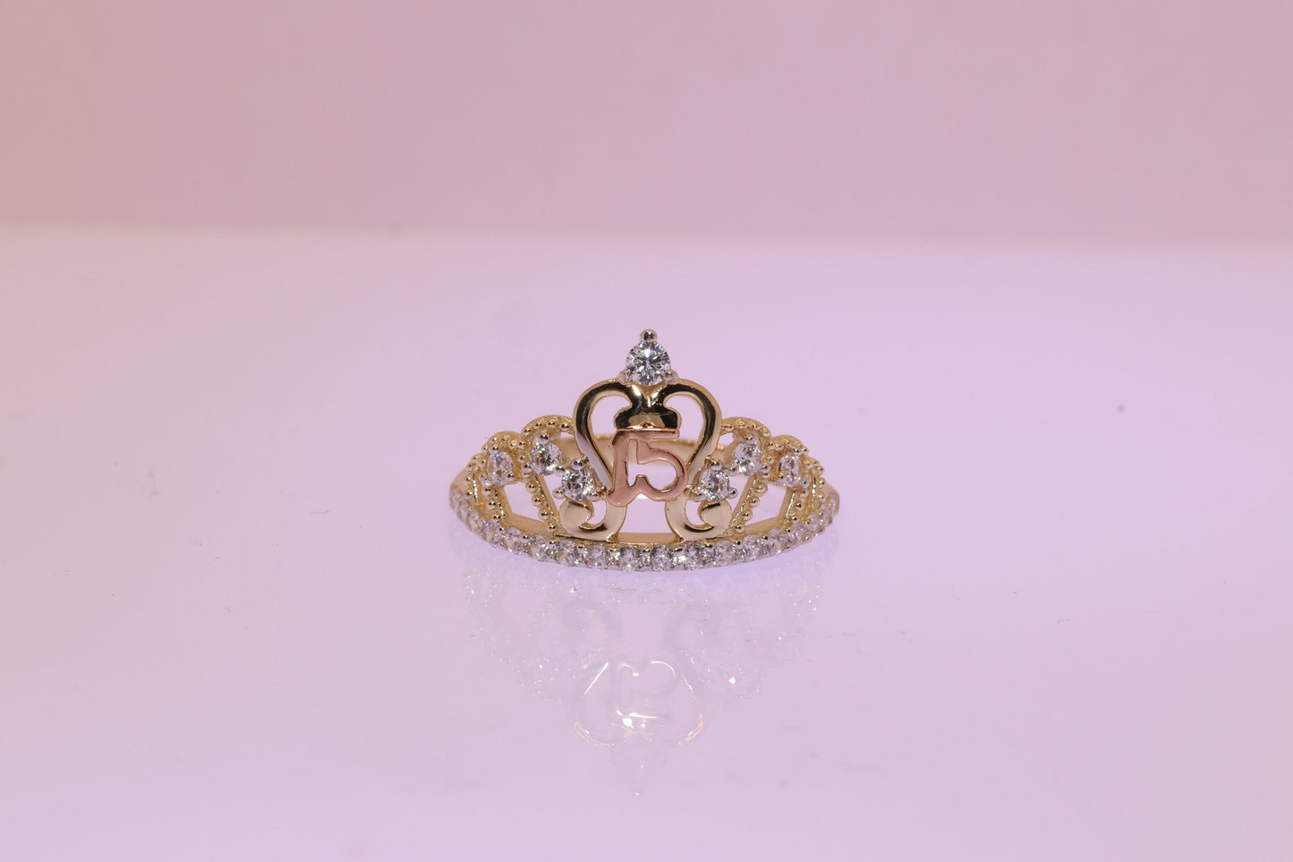 14K Gold 15 Anos Quinceanera Crown Ring QQ