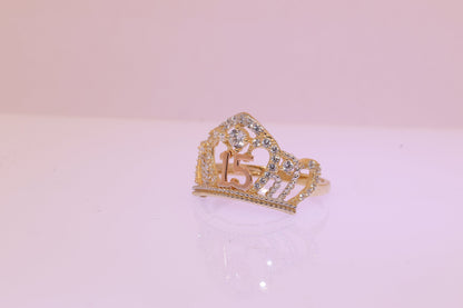 14K Gold 15 Anos Quinceanera Crown Ring A