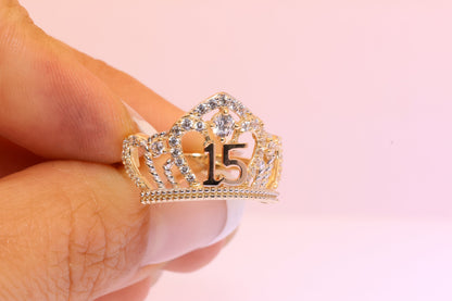 14K Gold 15 Anos Quinceanera Crown Ring A