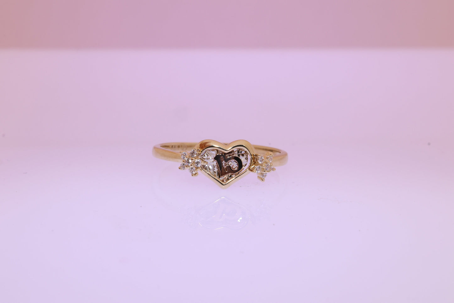 14K Gold 15 Anos Quinceanera Heart Ring B