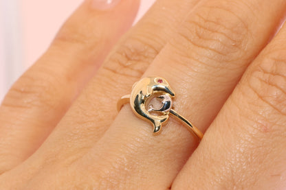 14k Gold Cubic Zirconia Dolphin Ring