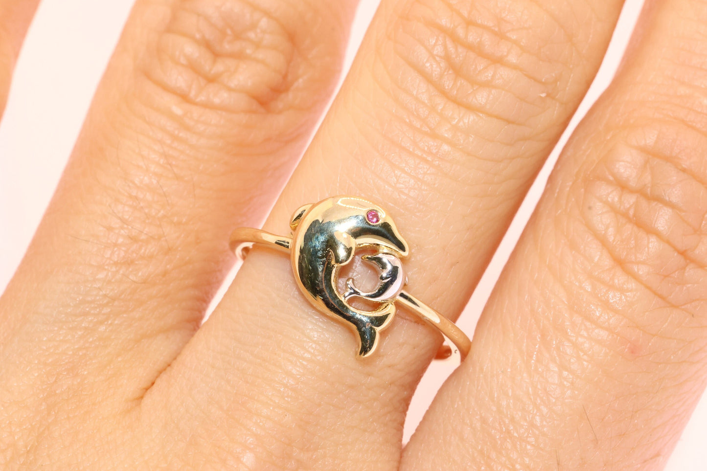 14k Gold Cubic Zirconia Dolphin Ring