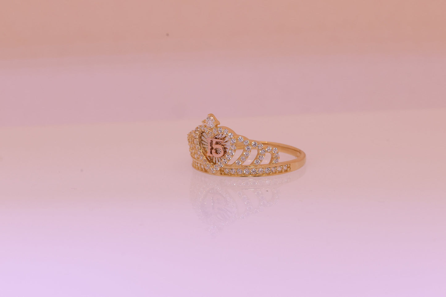 14K Gold 15 Anos Quinceanera Crown Ring Z