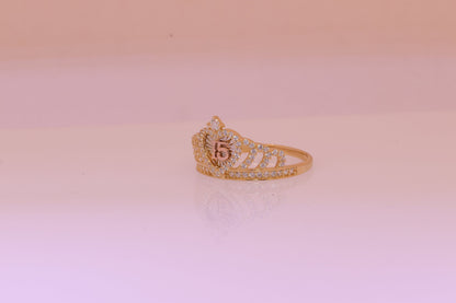 14K Gold 15 Anos Quinceanera Crown Ring Z