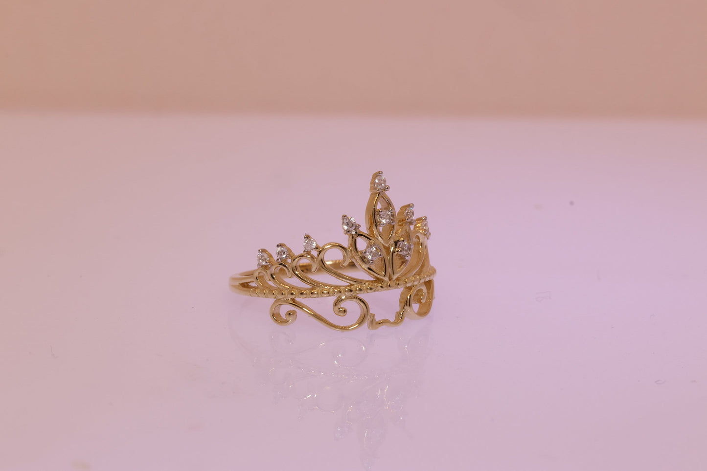 14k Gold Princess Tiara Crown Ring