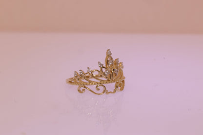 14k Gold Princess Tiara Crown Ring