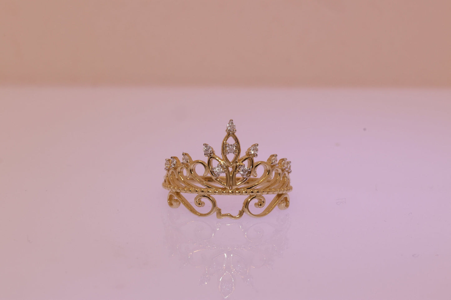 14k Gold Princess Tiara Crown Ring