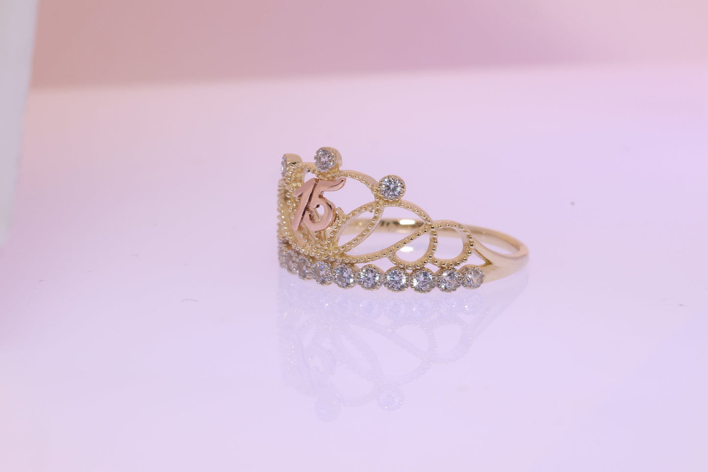 14K Gold 15 Anos Quinceanera Tiara Crown Ring