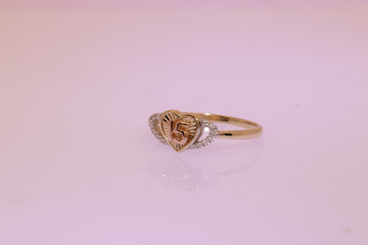 14K Gold 15 Anos Quinceanera Heart Ring C