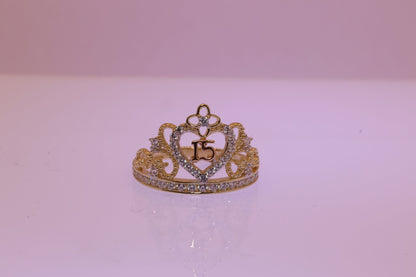 14K Gold 15 Anos Quinceanera Crown Ring E