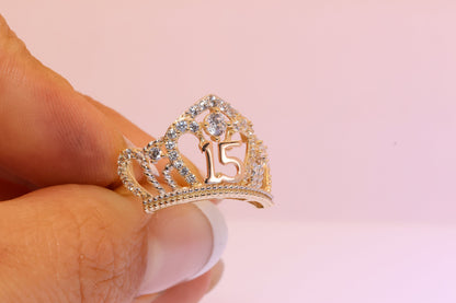 14K Gold 15 Anos Quinceanera Crown Ring A