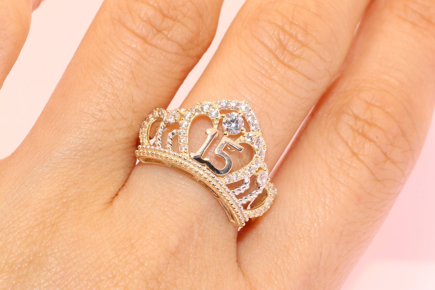 14K Gold 15 Anos Quinceanera Crown Ring A