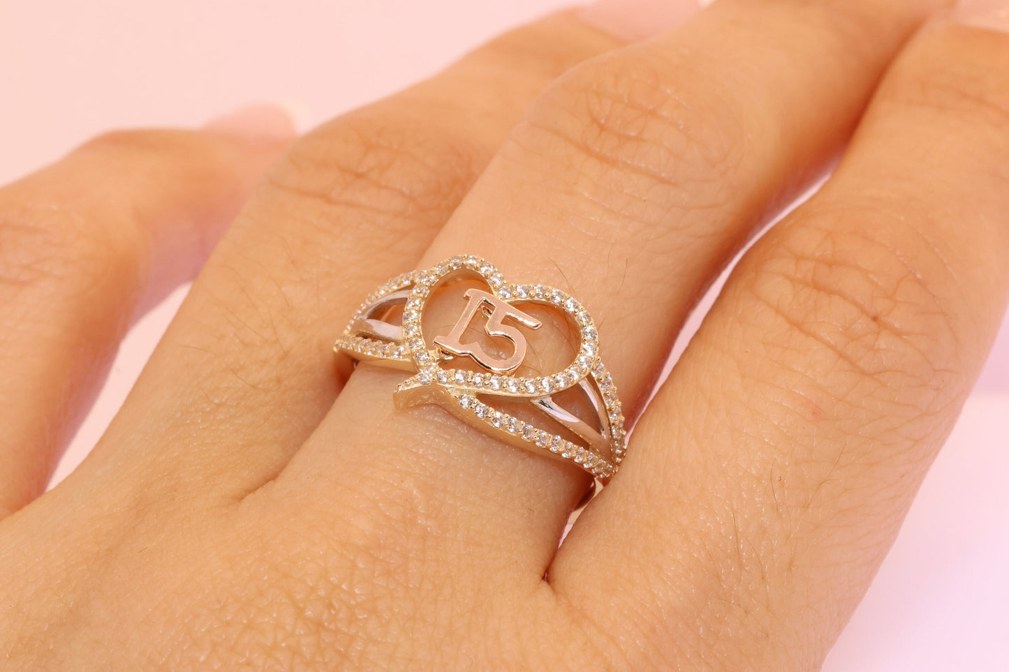 14K Gold 15 Anos Quinceanera Heart Ring H