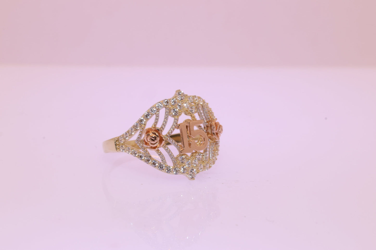 14K Gold 15 Anos Quinceanera Heart Rose Ring B