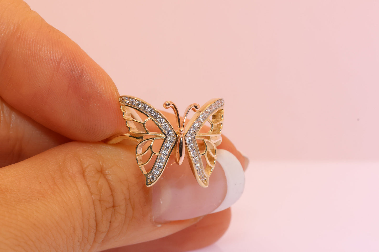 14k Gold Cubic Zirconia Butterfly Ring E