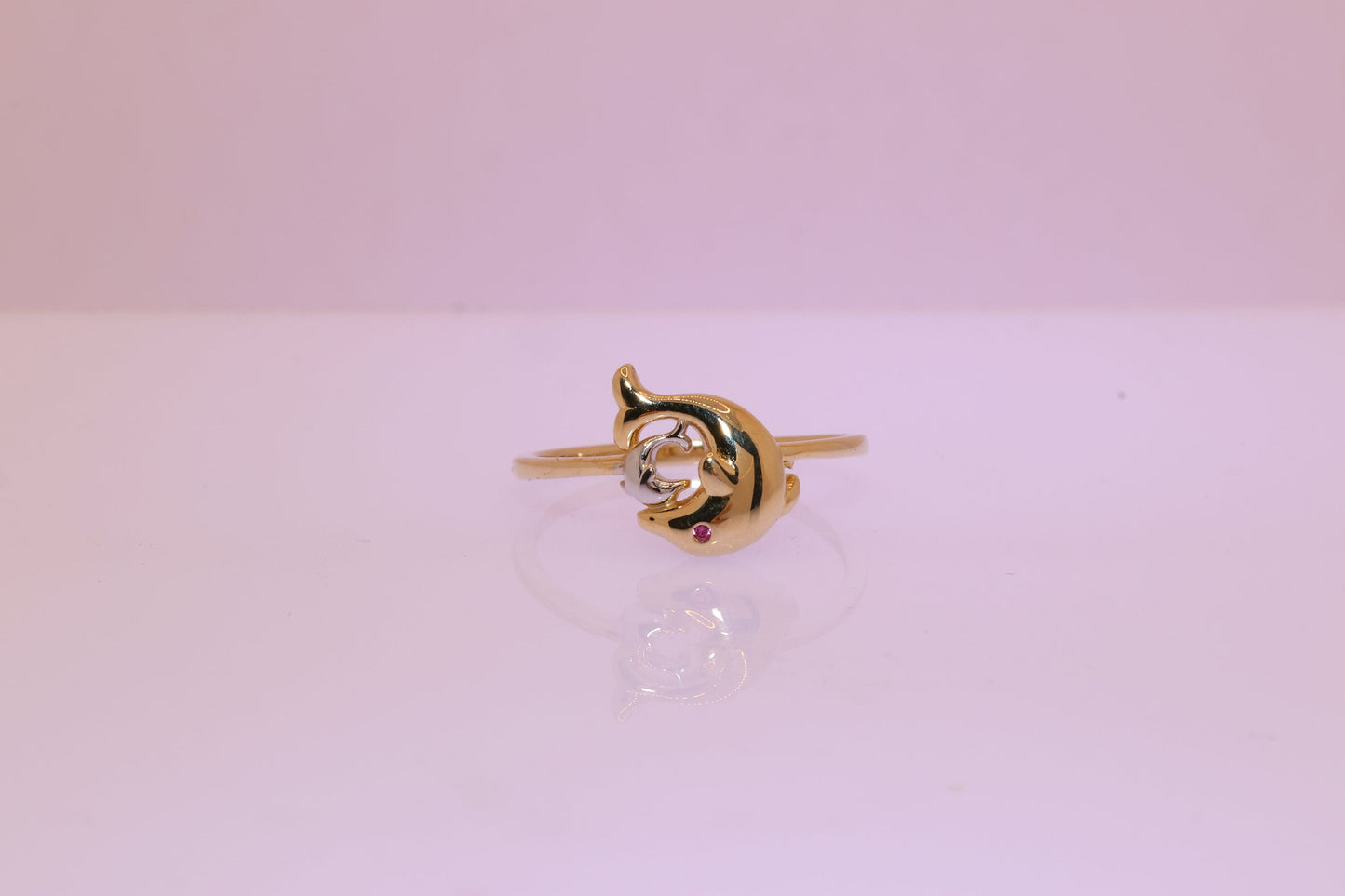 14k Gold Cubic Zirconia Dolphin Ring