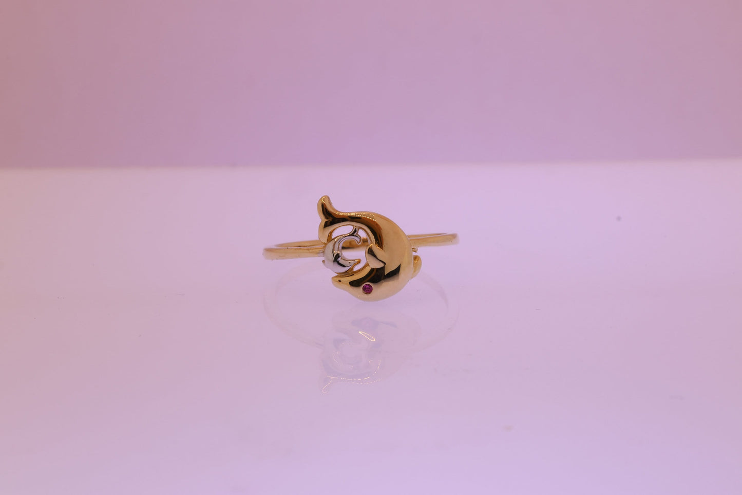 14k Gold Cubic Zirconia Dolphin Ring