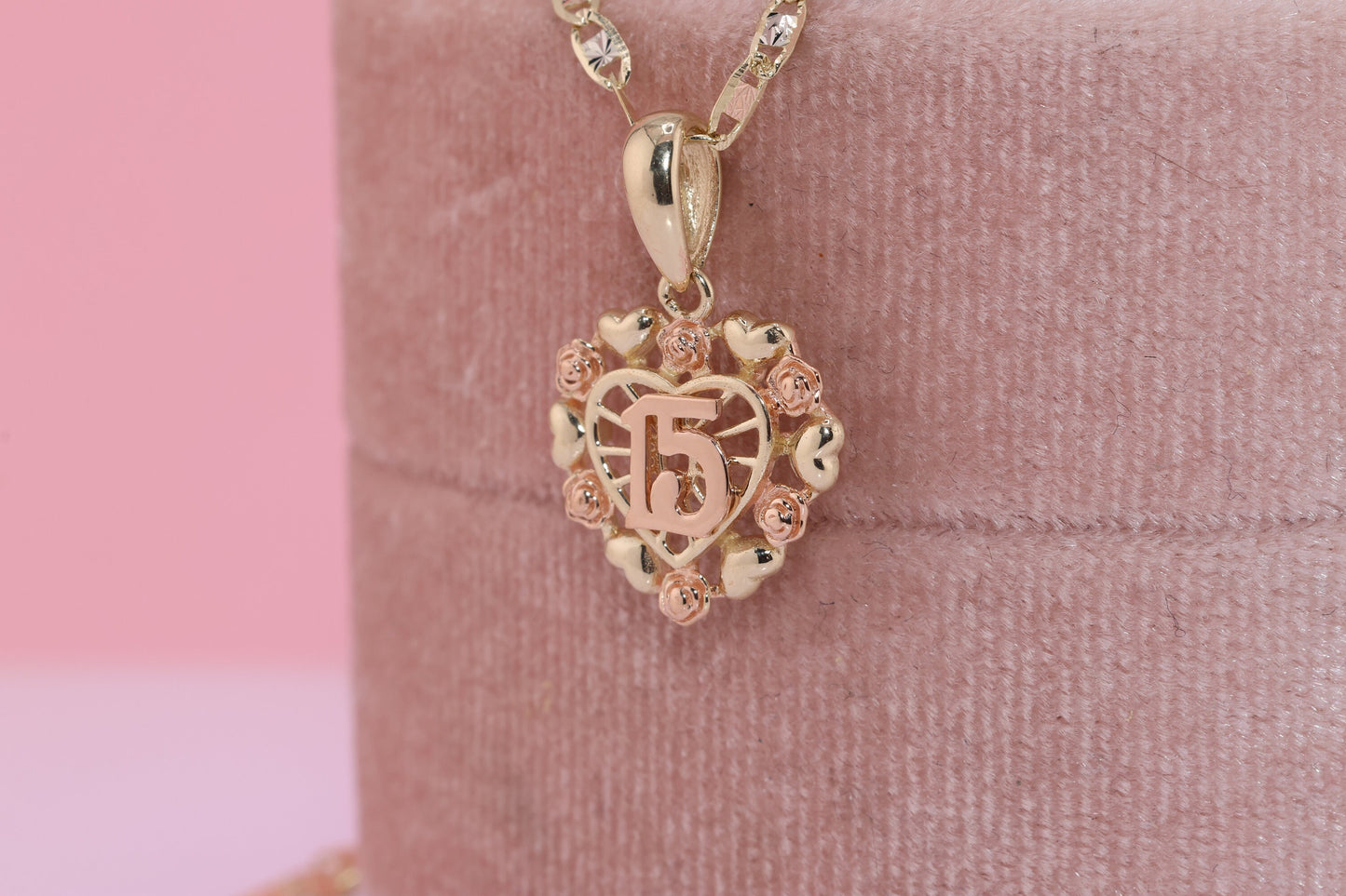 14K Gold Tiny 15 Anos Quinceanera Pendant I