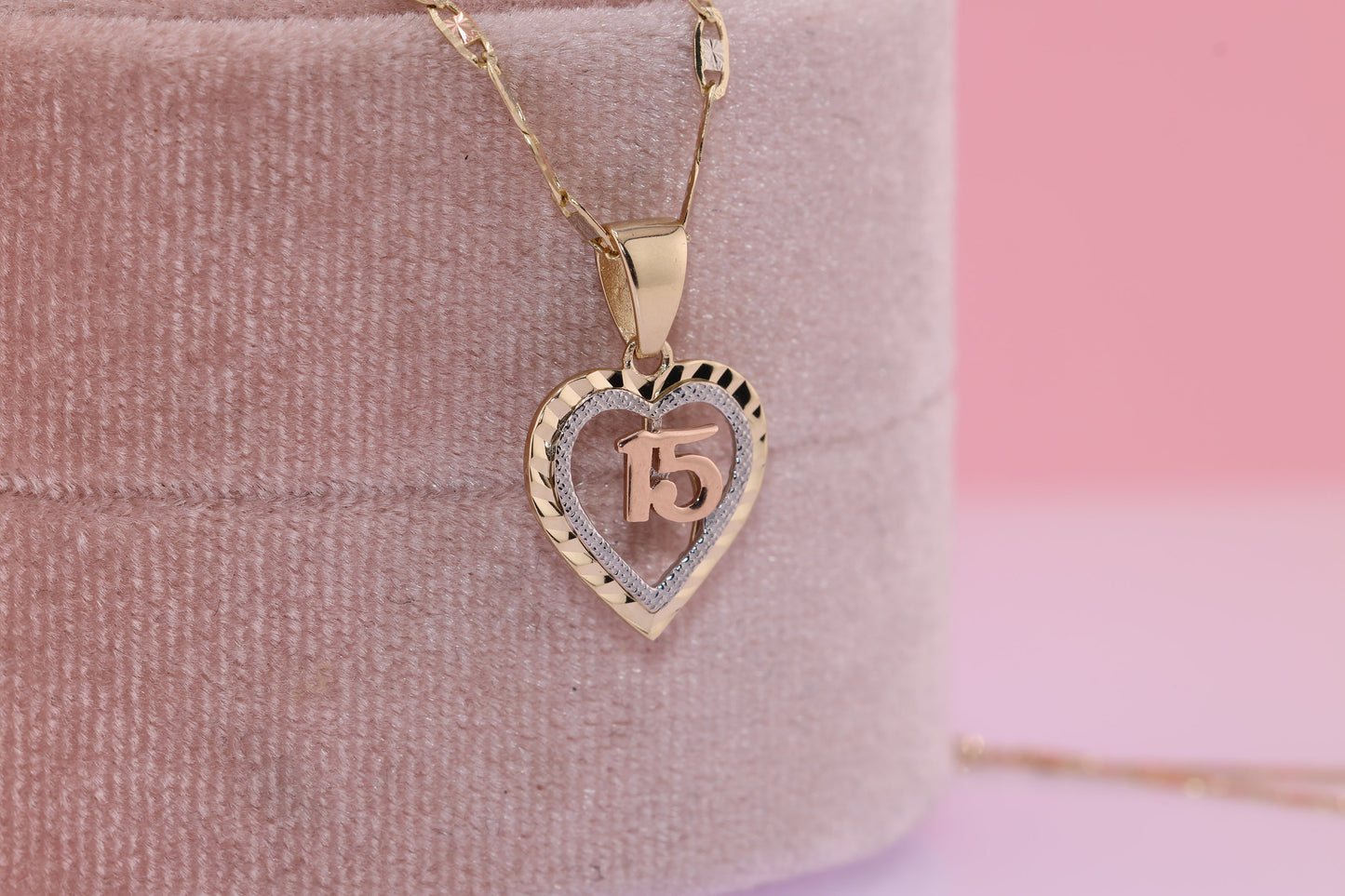 14K Gold 15 Anos Quinceanera Pendant H