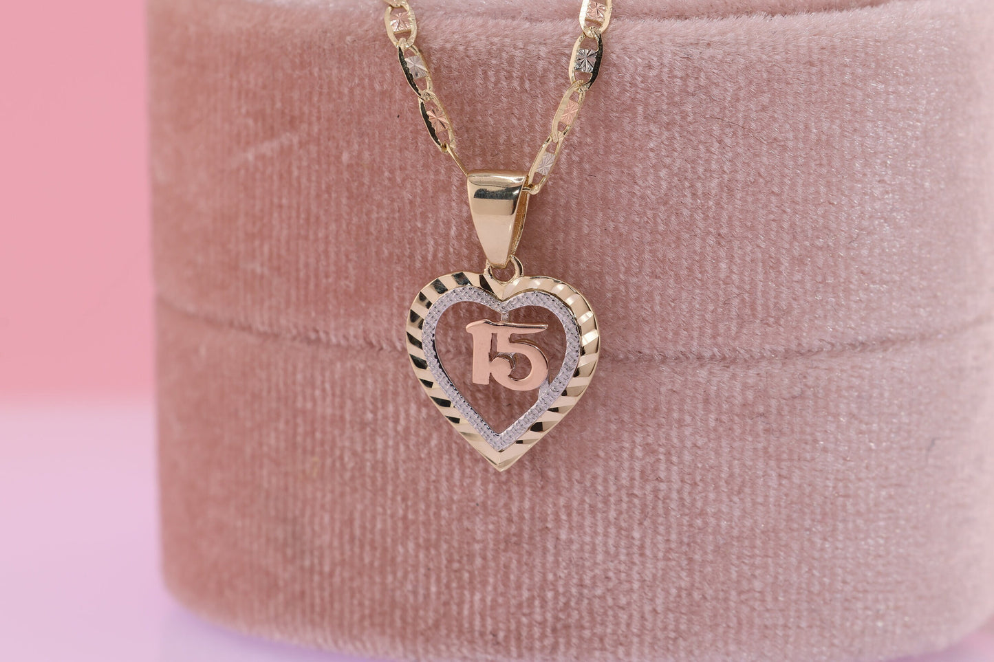 14K Gold 15 Anos Quinceanera Pendant H