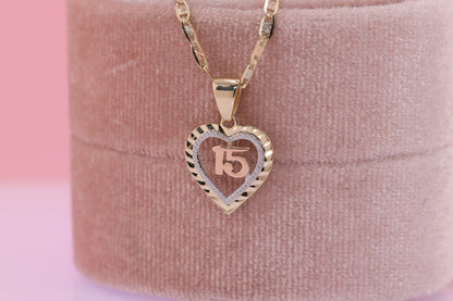 14K Gold 15 Anos Quinceanera Pendant H