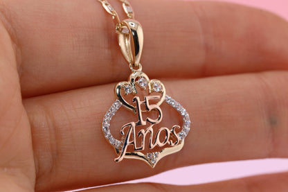 14K Gold 15 Anos Quinceanera Pendant F