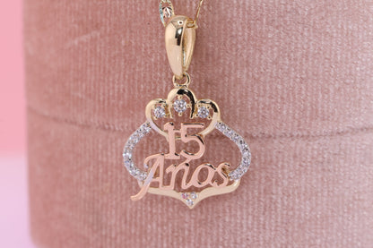 14K Gold 15 Anos Quinceanera Pendant F