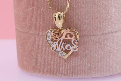 14K Gold 15 Anos Quinceanera Pendant D