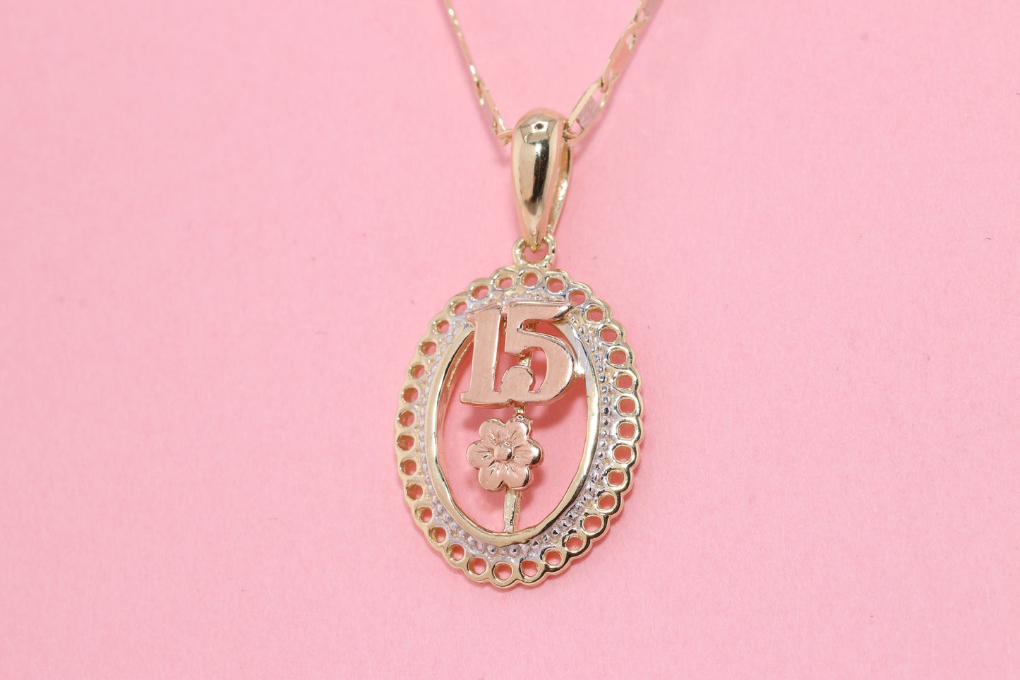 14K Gold 15 Anos Quinceanera Pendant C